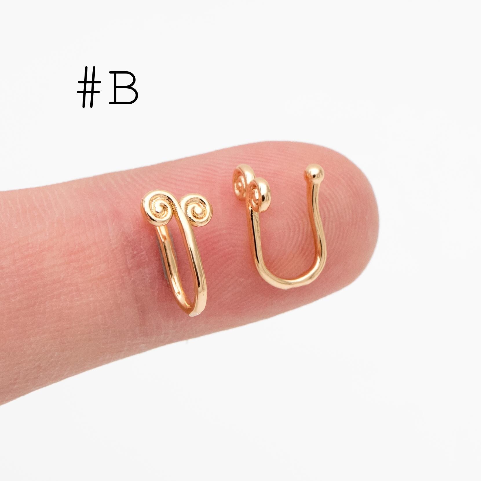4pcs Gold Nose Cuff, Non Piercing Ear Cuff, Gold plated Brass, Adjustable Fake Nose Rings, Dainty Nose Jewelry (GB-3709)